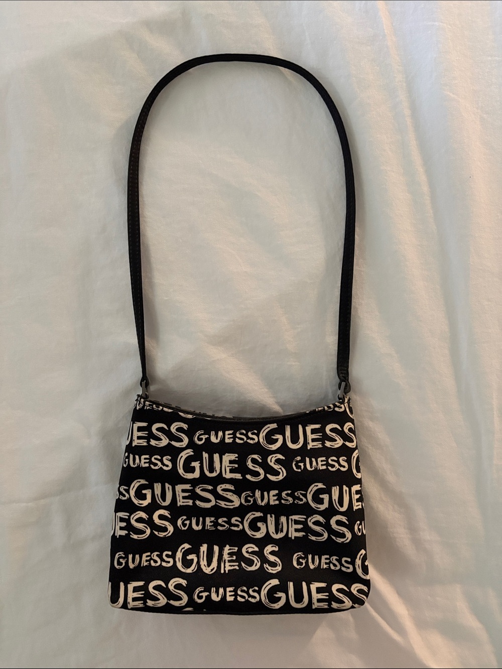 Guess Black Shoulder Bag with White Logo Print